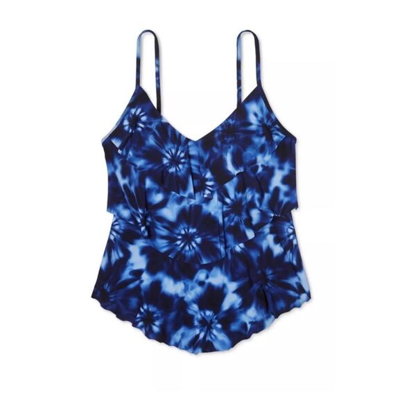 Aqua Green Navy Tie Dye Tiered Tankini Top NWT - Picture 3 of 12